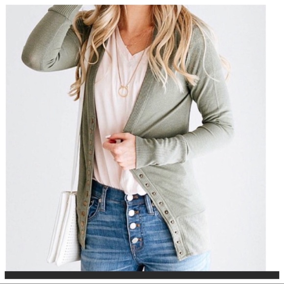 Fall Must Have Olive Best selling snap cardigan - Picture 2 of 4